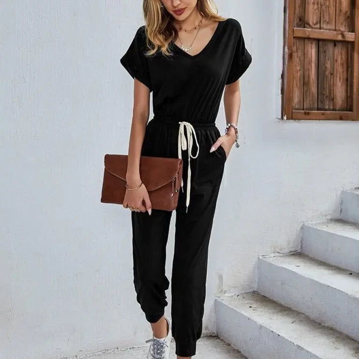 Sexy Casual Polyester Rompers Summer Women's 2022 High Waist Overalls Outfits Jumpsuit with Pocket - Blade & Thread