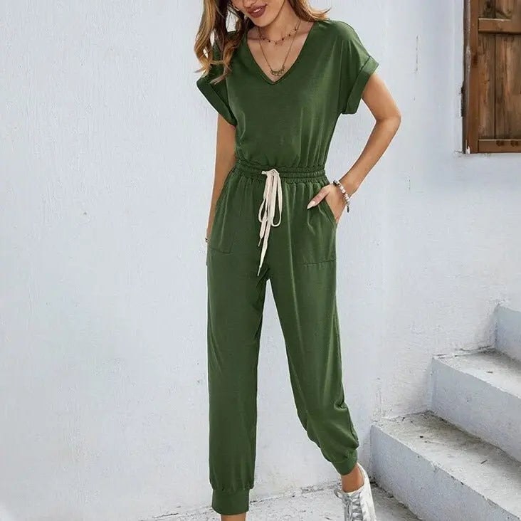 Sexy Casual Polyester Rompers Summer Women's 2022 High Waist Overalls Outfits Jumpsuit with Pocket - Blade & Thread