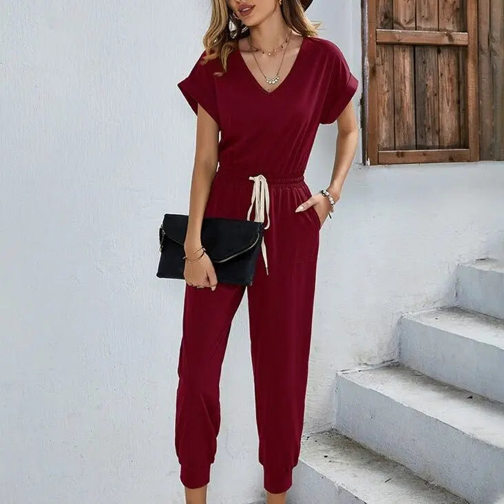 Sexy Casual Polyester Rompers Summer Women's 2022 High Waist Overalls Outfits Jumpsuit with Pocket - Blade & Thread