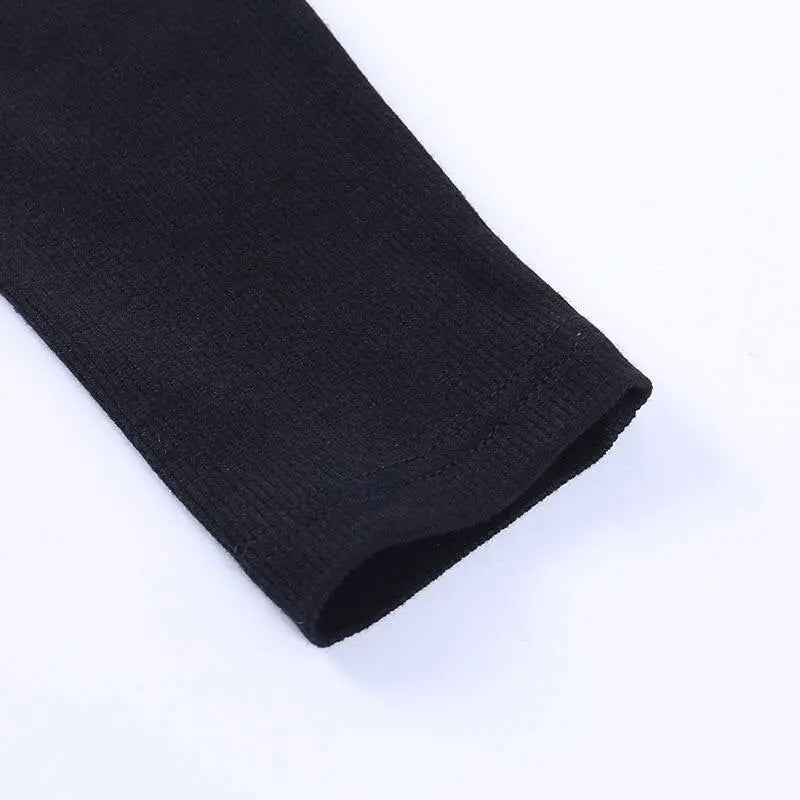 Sexy Hollow Out Slim Fit Long Sleeve Casual Round Neck Shirt Solid Black Tops T Shirt - Blade & Thread