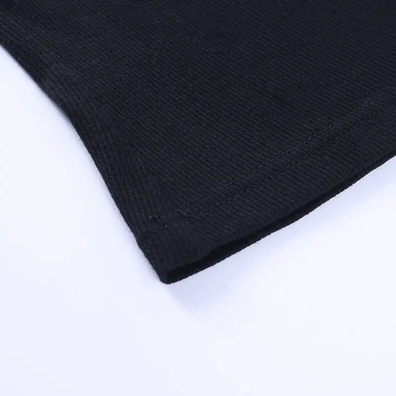 Sexy Hollow Out Slim Fit Long Sleeve Casual Round Neck Shirt Solid Black Tops T Shirt - Blade & Thread
