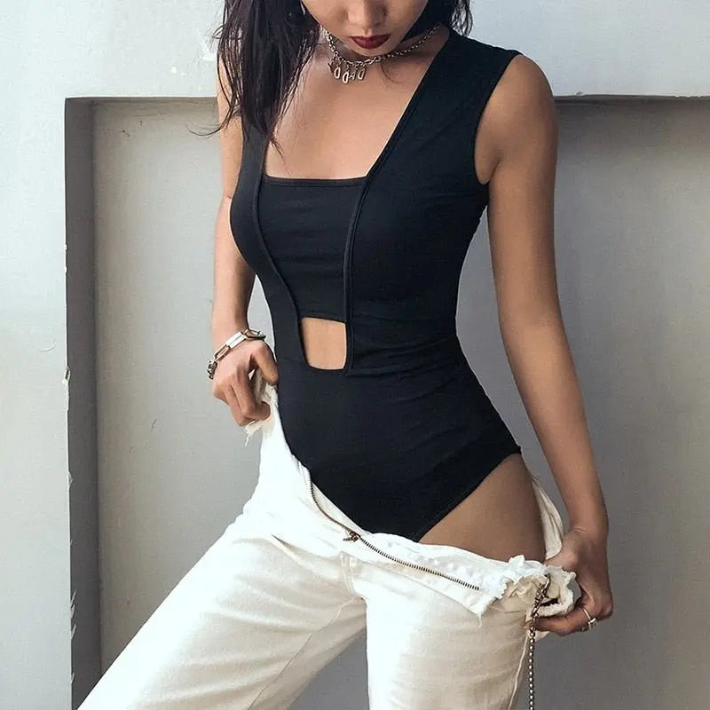 Sexy Hollow Women's Jumpsuit Round Neck Black Slim Fit All-match Thin Rompers Summer 2022 - Blade & Thread