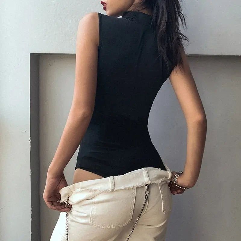 Sexy Hollow Women's Jumpsuit Round Neck Black Slim Fit All-match Thin Rompers Summer 2022 - Blade & Thread