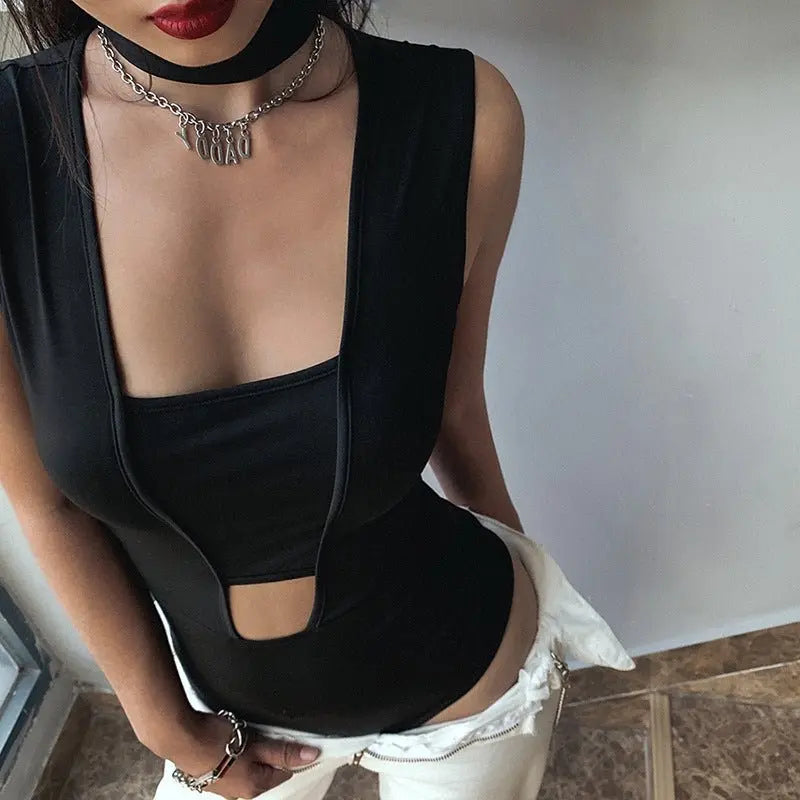 Sexy Hollow Women's Jumpsuit Round Neck Black Slim Fit All-match Thin Rompers Summer 2022 - Blade & Thread