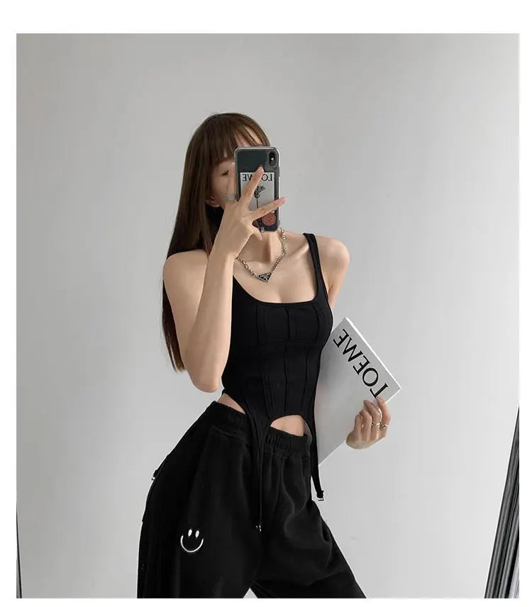 Sexy Irregular Hook White Tank Top Women Summer Square Collar Sleeveless Tops Vest Outwear - Blade & Thread