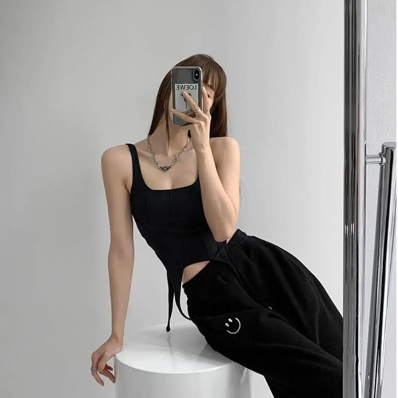 Sexy Irregular Hook White Tank Top Women Summer Square Collar Sleeveless Tops Vest Outwear - Blade & Thread