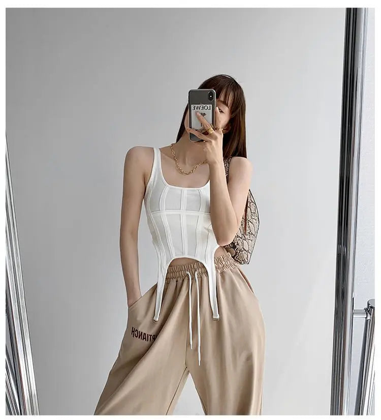 Sexy Irregular Hook White Tank Top Women Summer Square Collar Sleeveless Tops Vest Outwear - Blade & Thread