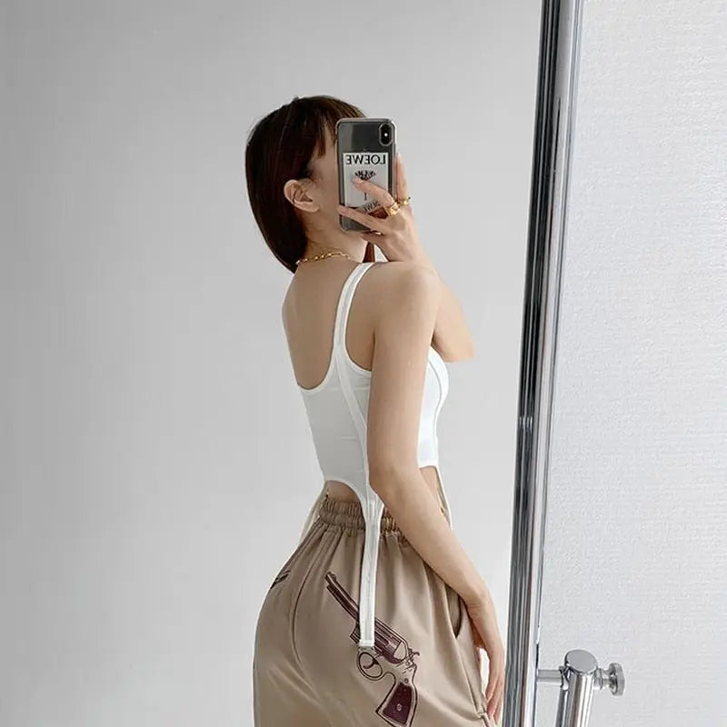 Sexy Irregular Hook White Tank Top Women Summer Square Collar Sleeveless Tops Vest Outwear - Blade & Thread