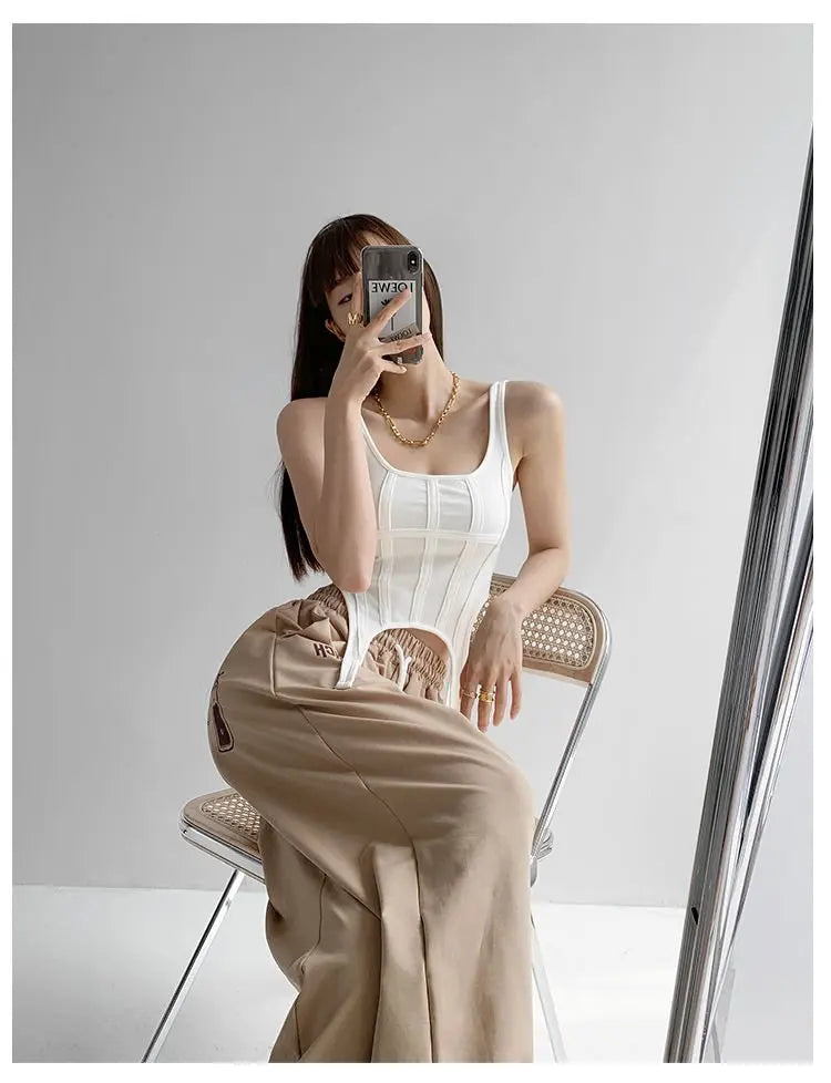 Sexy Irregular Hook White Tank Top Women Summer Square Collar Sleeveless Tops Vest Outwear - Blade & Thread