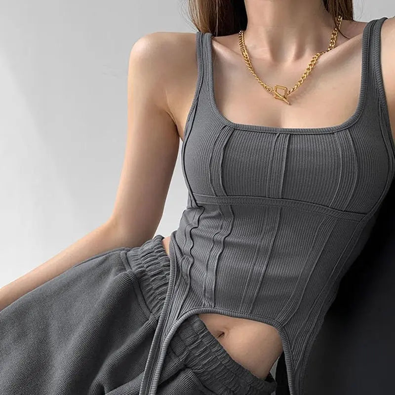 Sexy Irregular Hook White Tank Top Women Summer Square Collar Sleeveless Tops Vest Outwear - Blade & Thread