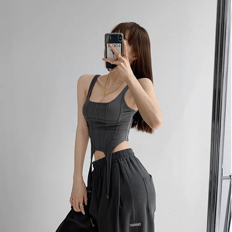 Sexy Irregular Hook White Tank Top Women Summer Square Collar Sleeveless Tops Vest Outwear - Blade & Thread