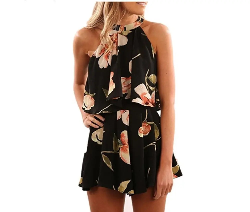 Sexy Jumpsuit For Women Loose Cause Boho Floral Female Rompers Beach Shorts Sets - Blade & Thread