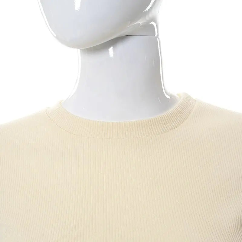 Sexy O Neck Split Ribbons Cropped T-Shirts Women Ribbed Knit Short Sleeve Slim Tshirts 2022 Summer - Blade & Thread