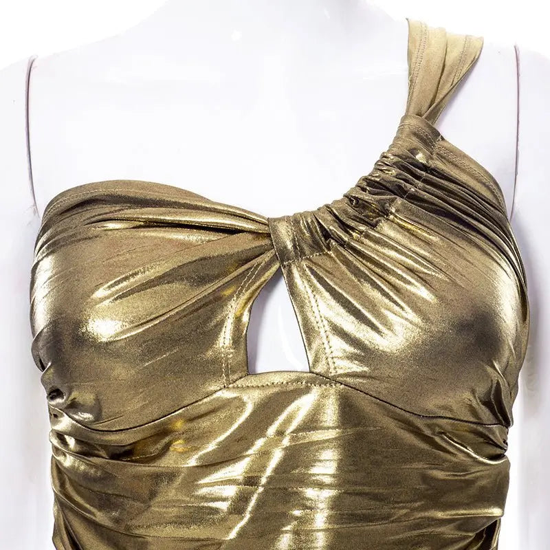 Sexy Slant Shoulder Sleeveless Bodycon Crop Women Bright Ruched Cut Out Corset Top 2022 Summer - Blade & Thread