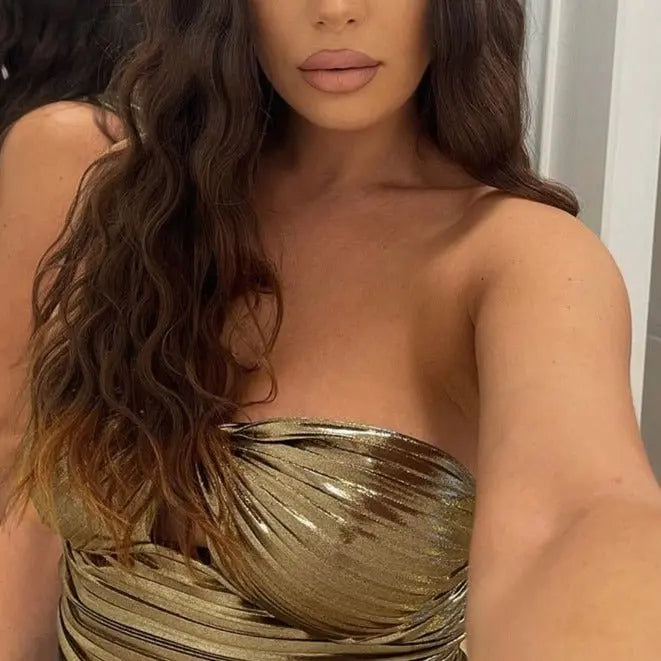 Sexy Slant Shoulder Sleeveless Bodycon Crop Women Bright Ruched Cut Out Corset Top 2022 Summer - Blade & Thread