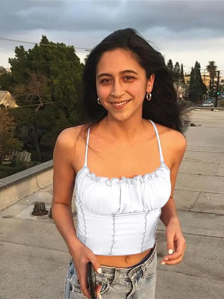 Sexy Summer Women Ruffles Tank Top Fashion Ladies Sleeveless Strapless Ruched Slim Crop Top - Blade & Thread