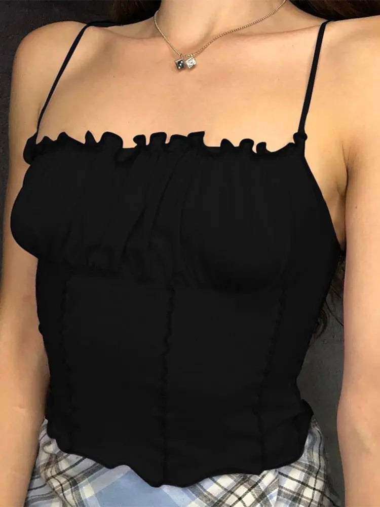 Sexy Summer Women Ruffles Tank Top Fashion Ladies Sleeveless Strapless Ruched Slim Crop Top - Blade & Thread