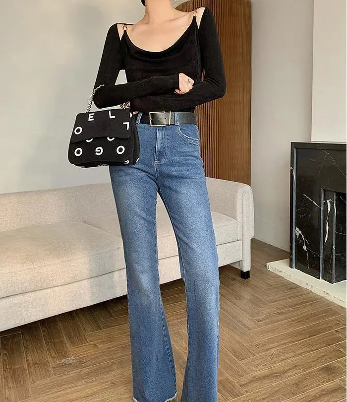 Sexy Swing Collar Cropped Tops Women Autumn Metal Design Skinny Long Sleeve T-Shirt Outwear - Blade & Thread