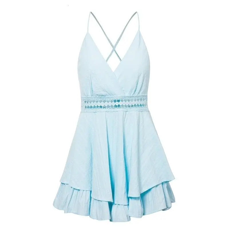 Sexy v-neck women playsuit Hollow out waist spaghetti strap ladies jumpsuit romper - Blade & Thread