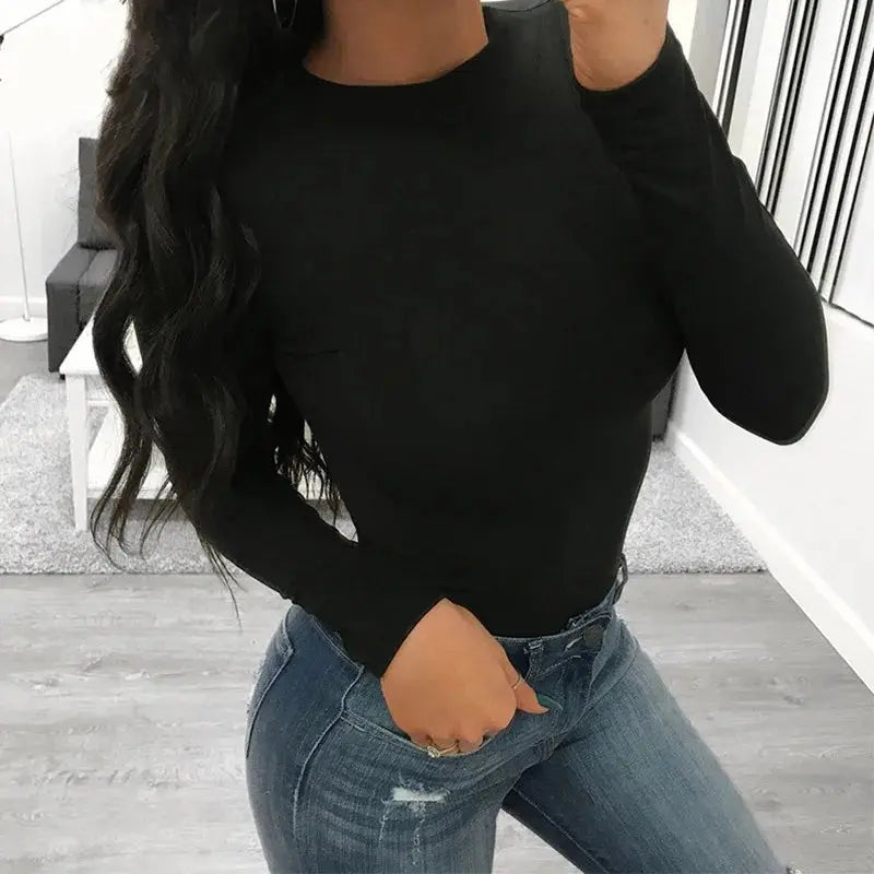 Sexy Y2k Women cotton Bodysuits Long Sleeve Bodysuit O Neck Body Top - Blade & Thread