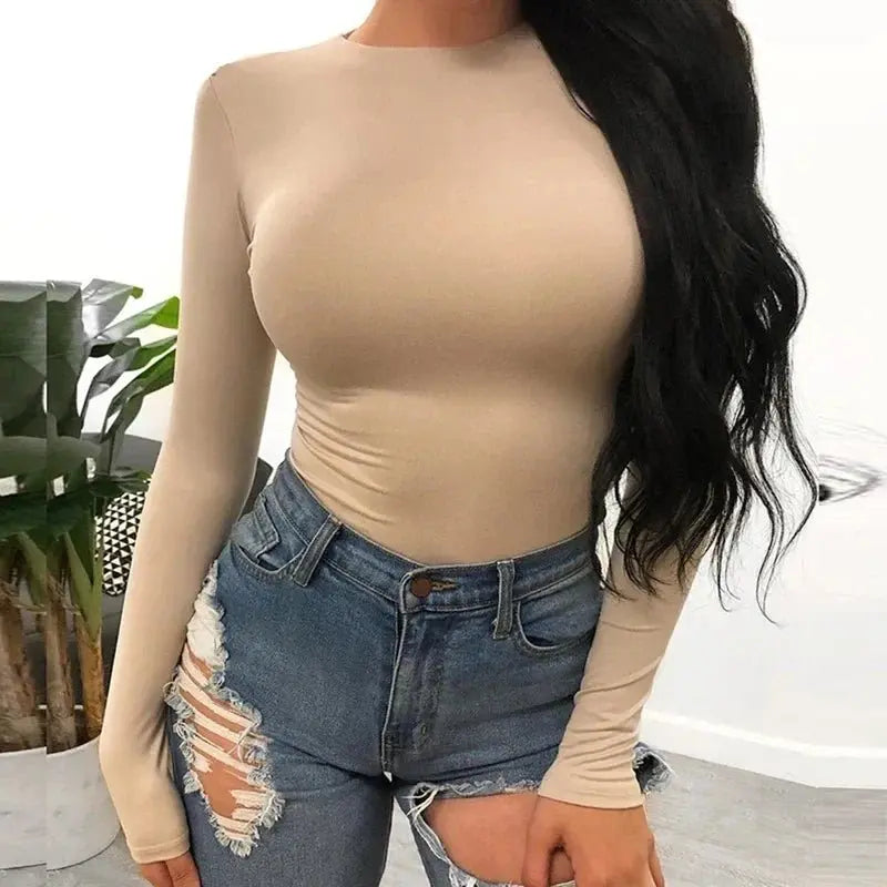 Sexy Y2k Women cotton Bodysuits Long Sleeve Bodysuit O Neck Body Top - Blade & Thread