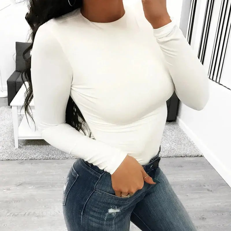 Sexy Y2k Women cotton Bodysuits Long Sleeve Bodysuit O Neck Body Top - Blade & Thread