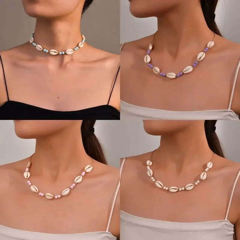 Shell beaded necklace braided chain choker - Blade & Thread