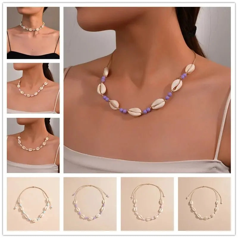 Shell beaded necklace braided chain choker - Blade & Thread
