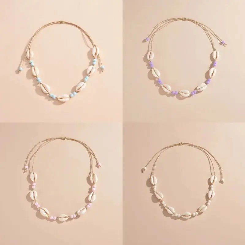 Shell beaded necklace braided chain choker - Blade & Thread