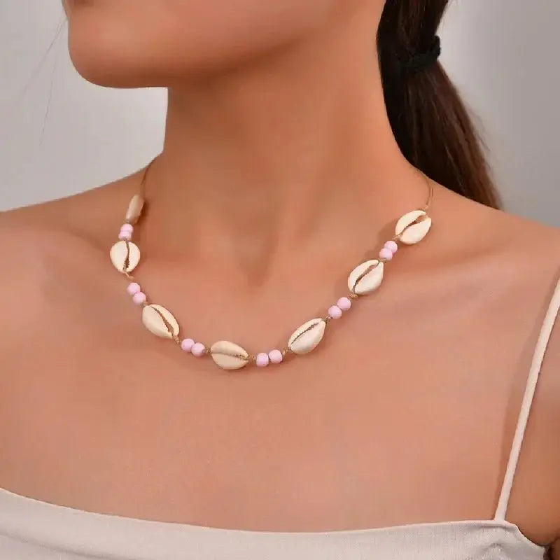 Shell beaded necklace braided chain choker - Blade & Thread