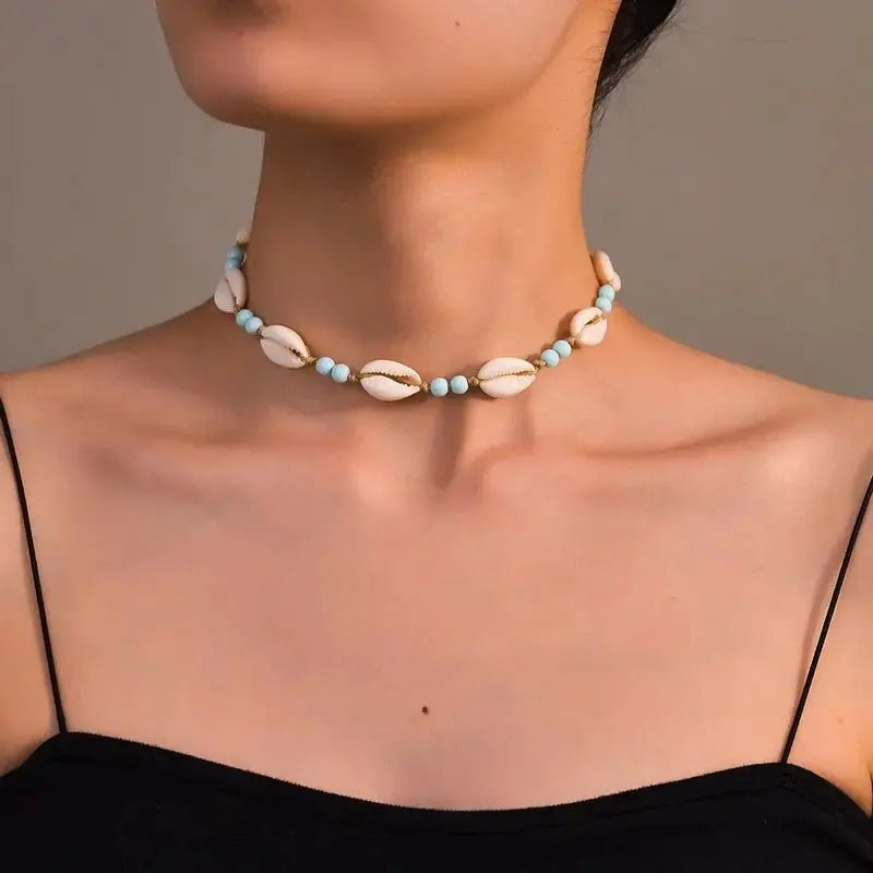 Shell beaded necklace braided chain choker - Blade & Thread