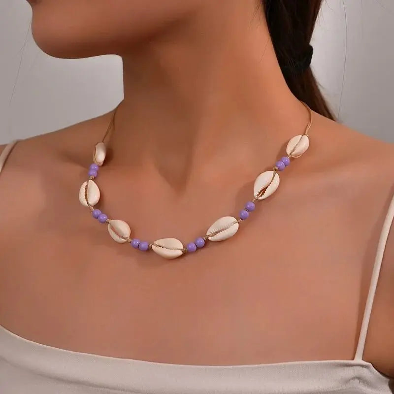 Shell beaded necklace braided chain choker - Blade & Thread