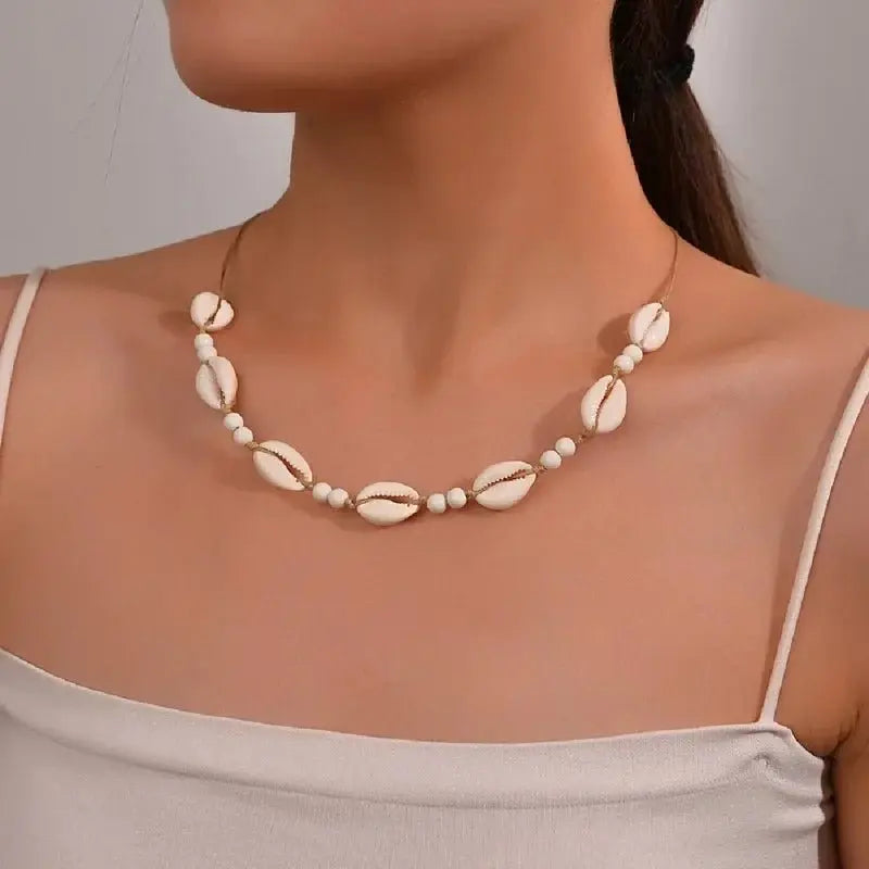 Shell beaded necklace braided chain choker - Blade & Thread