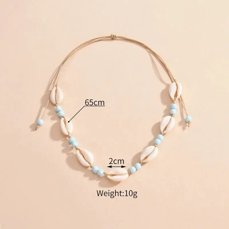 Shell beaded necklace braided chain choker - Blade & Thread