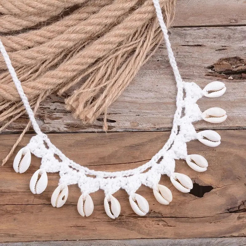 Shell Choker Necklace Natural Sea Cowrie Shell Rope Chain Choker Necklace - Blade & Thread