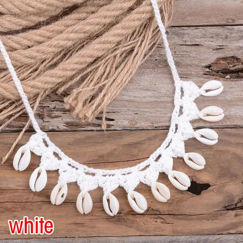 Shell Choker Necklace Natural Sea Cowrie Shell Rope Chain Choker Necklace - Blade & Thread