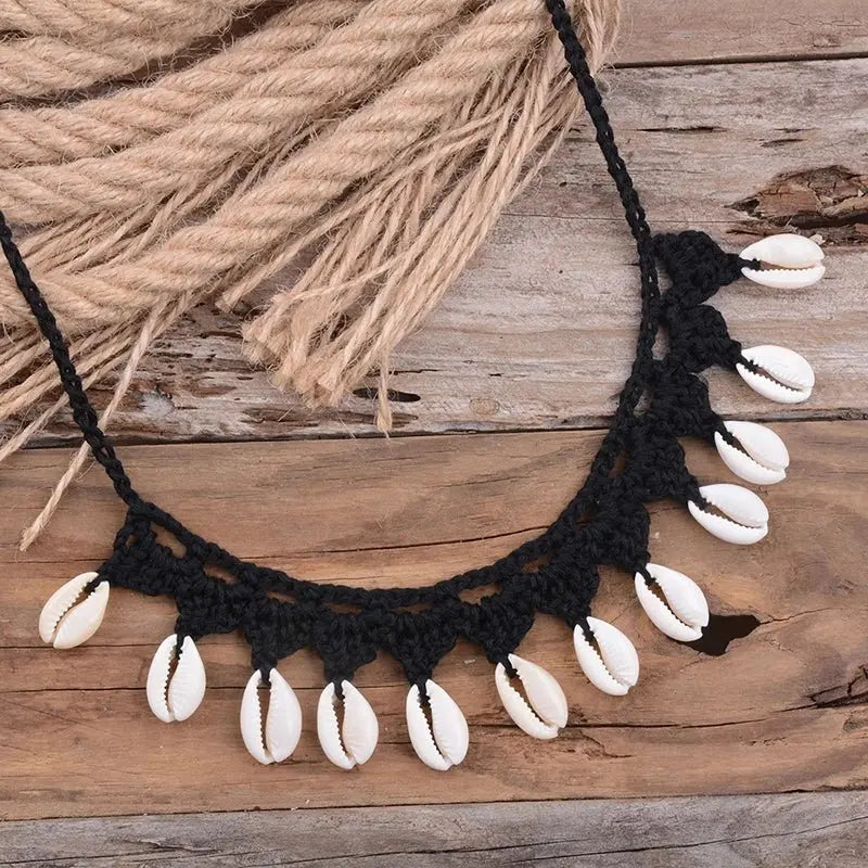 Shell Choker Necklace Natural Sea Cowrie Shell Rope Chain Choker Necklace - Blade & Thread