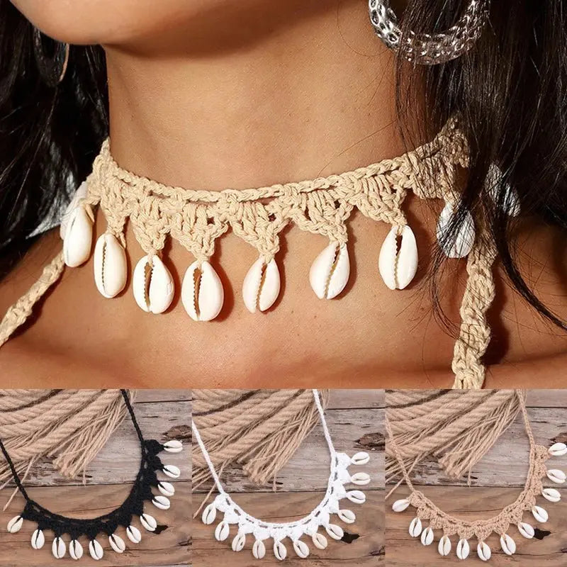 Shell Choker Necklace Natural Sea Cowrie Shell Rope Chain Choker Necklace - Blade & Thread