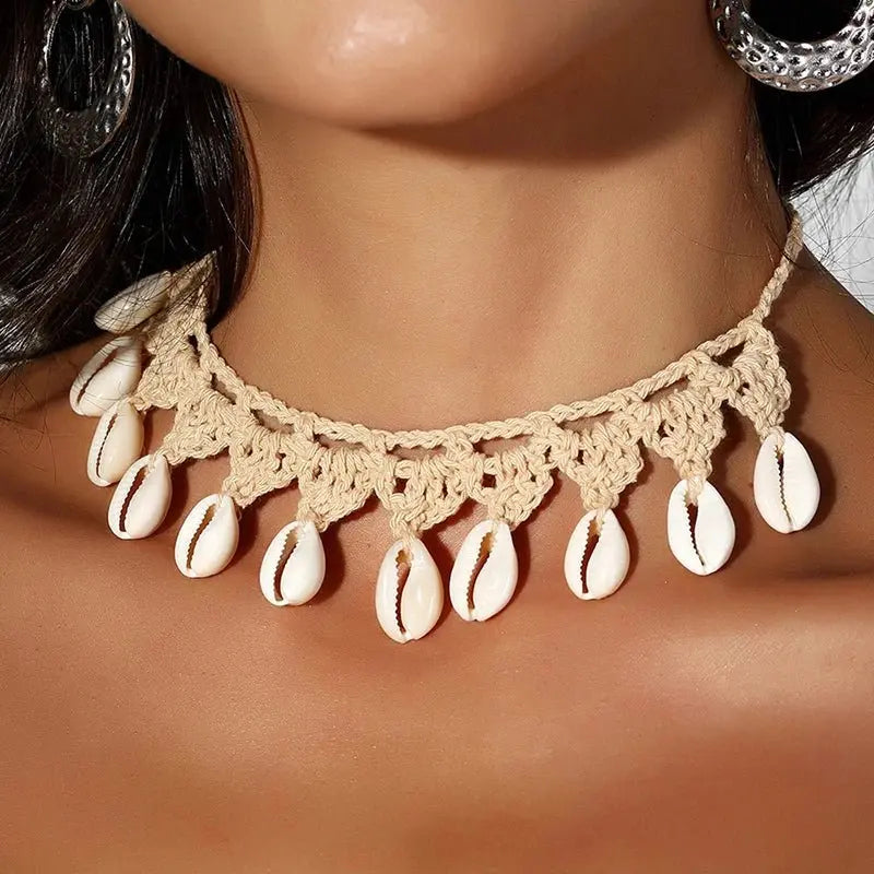 Shell Choker Necklace Natural Sea Cowrie Shell Rope Chain Choker Necklace - Blade & Thread