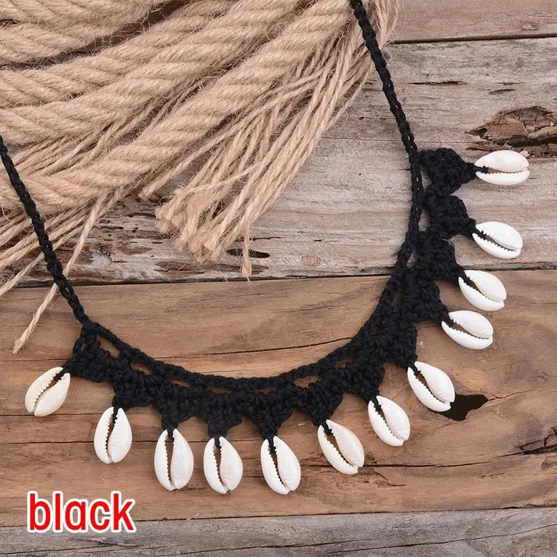 Shell Choker Necklace Natural Sea Cowrie Shell Rope Chain Choker Necklace - Blade & Thread