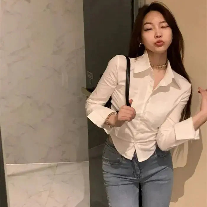 Shirts Women Folds Slim Fit Crop Tops Daily Design - Blade & Thread