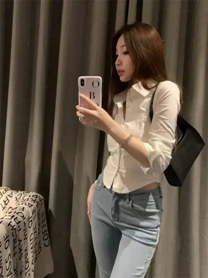 Shirts Women Folds Slim Fit Crop Tops Daily Design - Blade & Thread