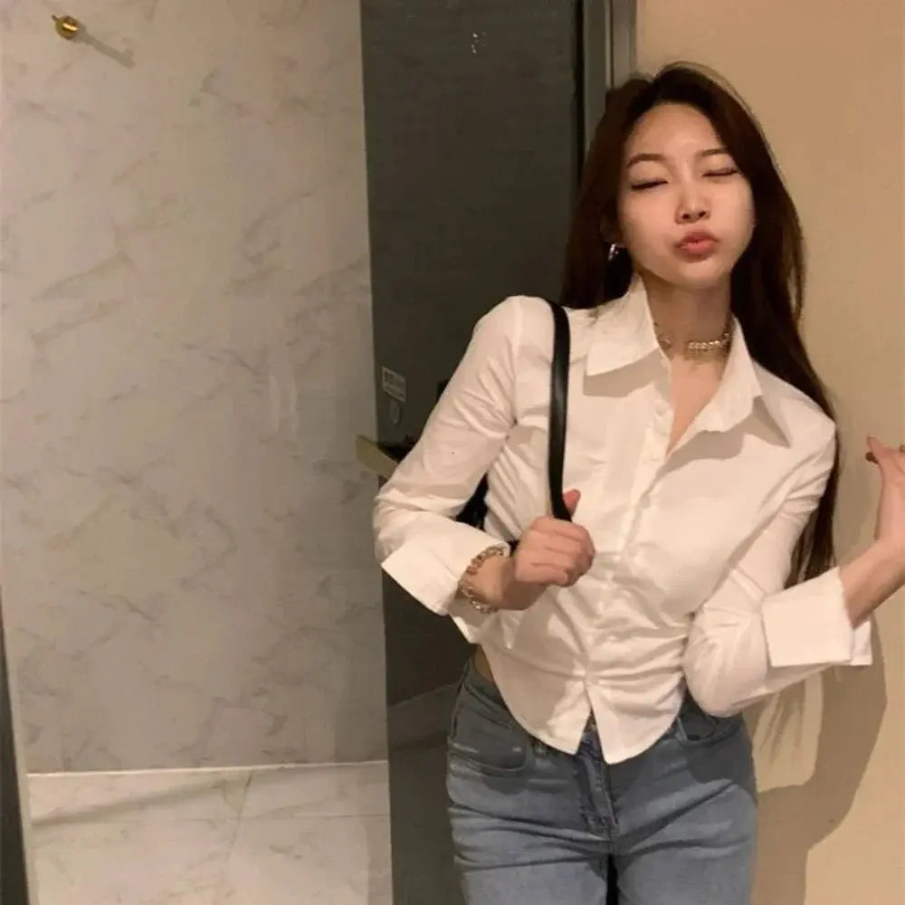 Shirts Women Folds Slim Fit Crop Tops Daily Design - Blade & Thread
