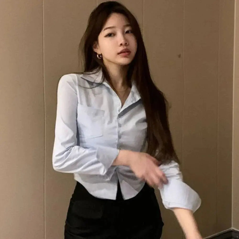 Shirts Women Folds Slim Fit Crop Tops Daily Design - Blade & Thread