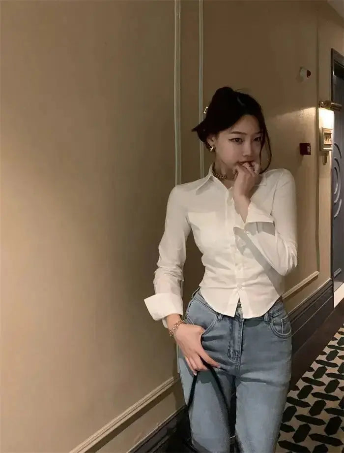 Shirts Women Folds Slim Fit Crop Tops Daily Design - Blade & Thread
