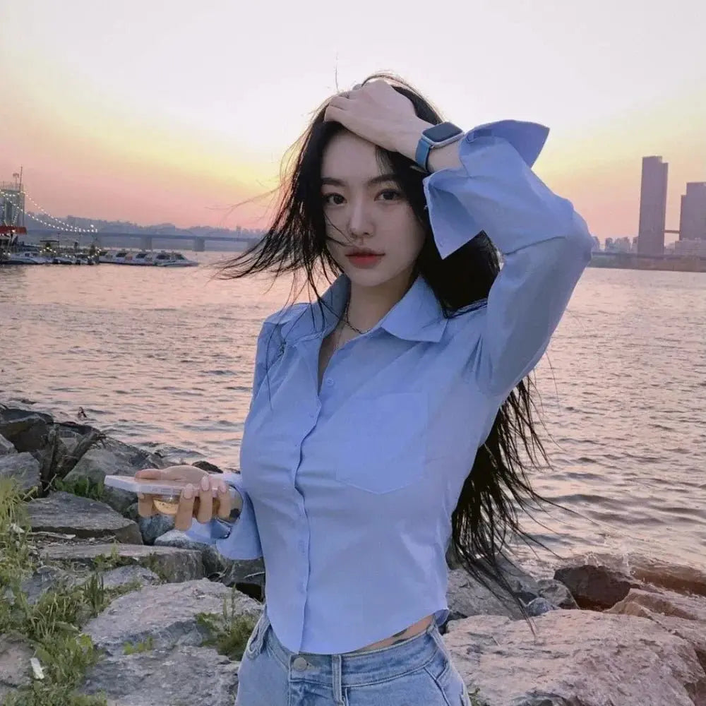 Shirts Women Folds Slim Fit Crop Tops Daily Design - Blade & Thread