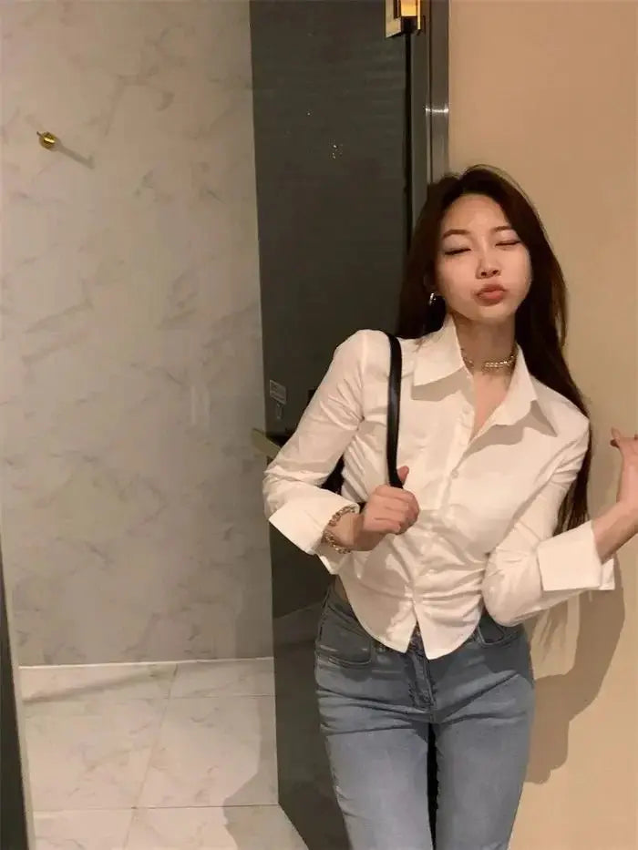 Shirts Women Folds Slim Fit Crop Tops Daily Design - Blade & Thread