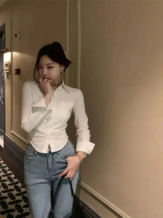 Shirts Women Folds Slim Fit Crop Tops Daily Design - Blade & Thread