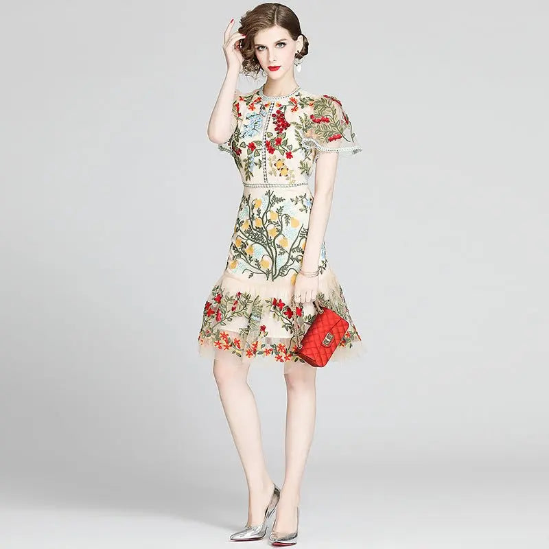 Short-sleeved mesh ruffle dress - Blade & Thread