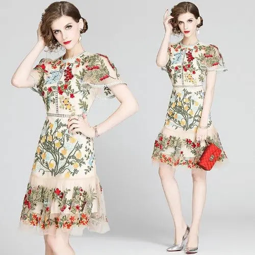 Short-sleeved mesh ruffle dress - Blade & Thread